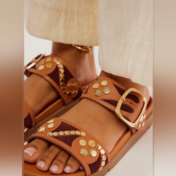 Free People Revelry Vachetta Studded Platform Slide Sandal Size 7 "Clay" - Picture 2 of 13